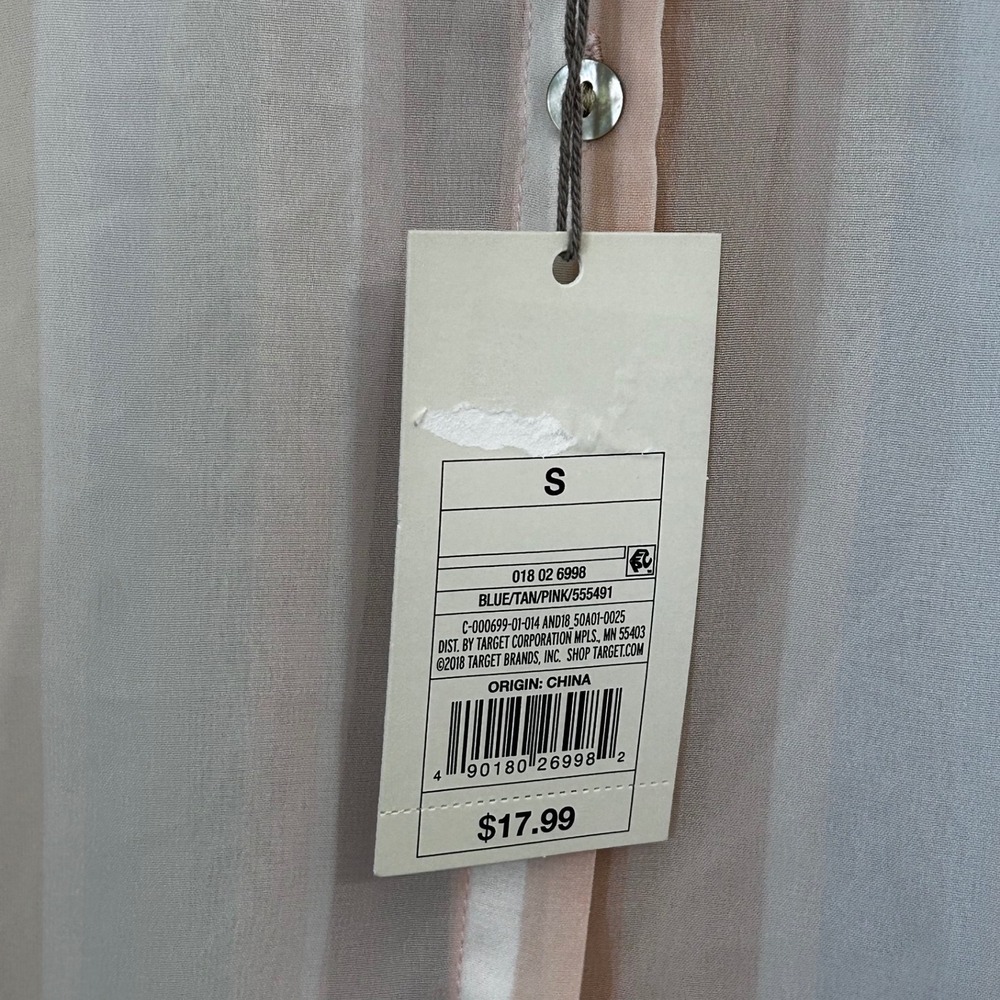 A New Day Blue Tan Pink‎ Stripe Sheer Sleeveless Blouse NWT Women's Size Small - Picture 6 of 8